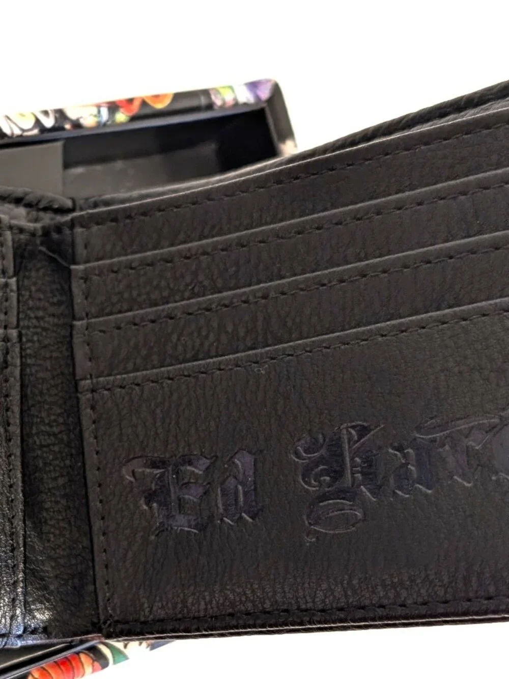 Ed Hardy Mens Black PU Leather Bifold Wallet & Tattoo Art Valet Tray Gift New